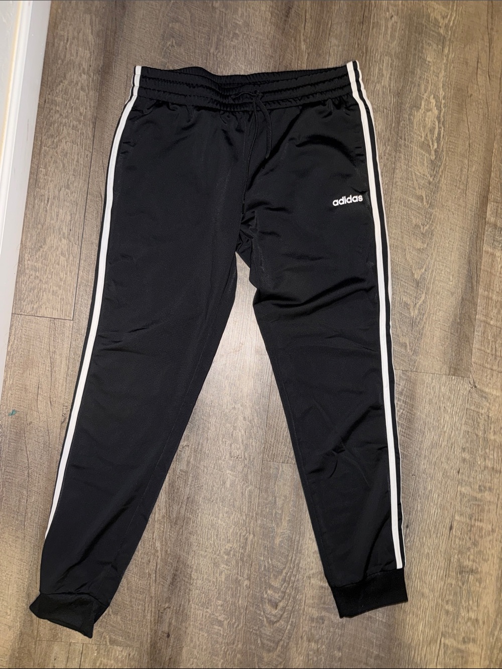 adidas Black Track Pants with White Side Stripes